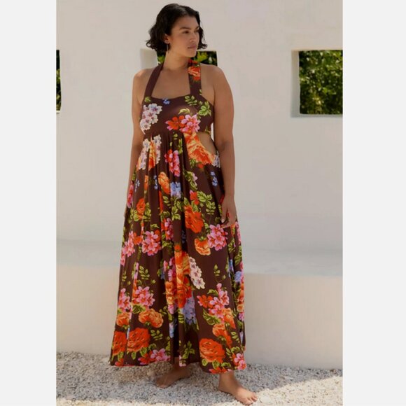 Anthropologie The Piper Bandeau Maxi Dress Brown Floral Plus Size 1X NWT - Picture 2 of 7